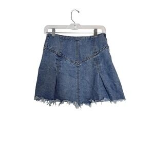 Free People We The Free Denim Skirt Womens 2 Blue Frayed Hem‎ Pleated Y2K Mini